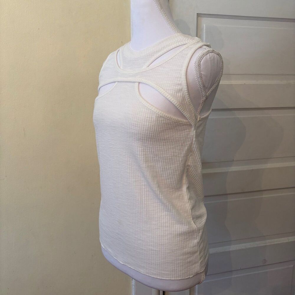Pol top pol tank top white tank top cross cross front tank stretchy ribbed sexy - Picture 2 of 7